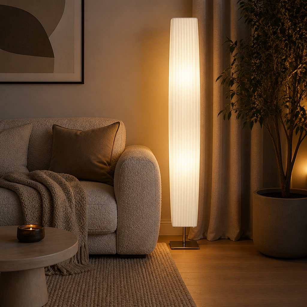 Modern White Textile Two-Light Floor Lamp