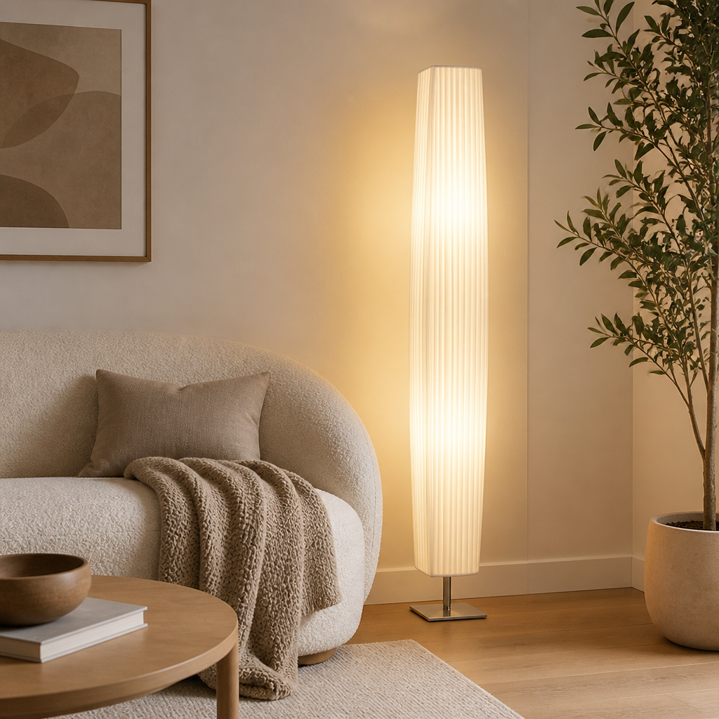 Modern White Textile Two-Light Floor Lamp