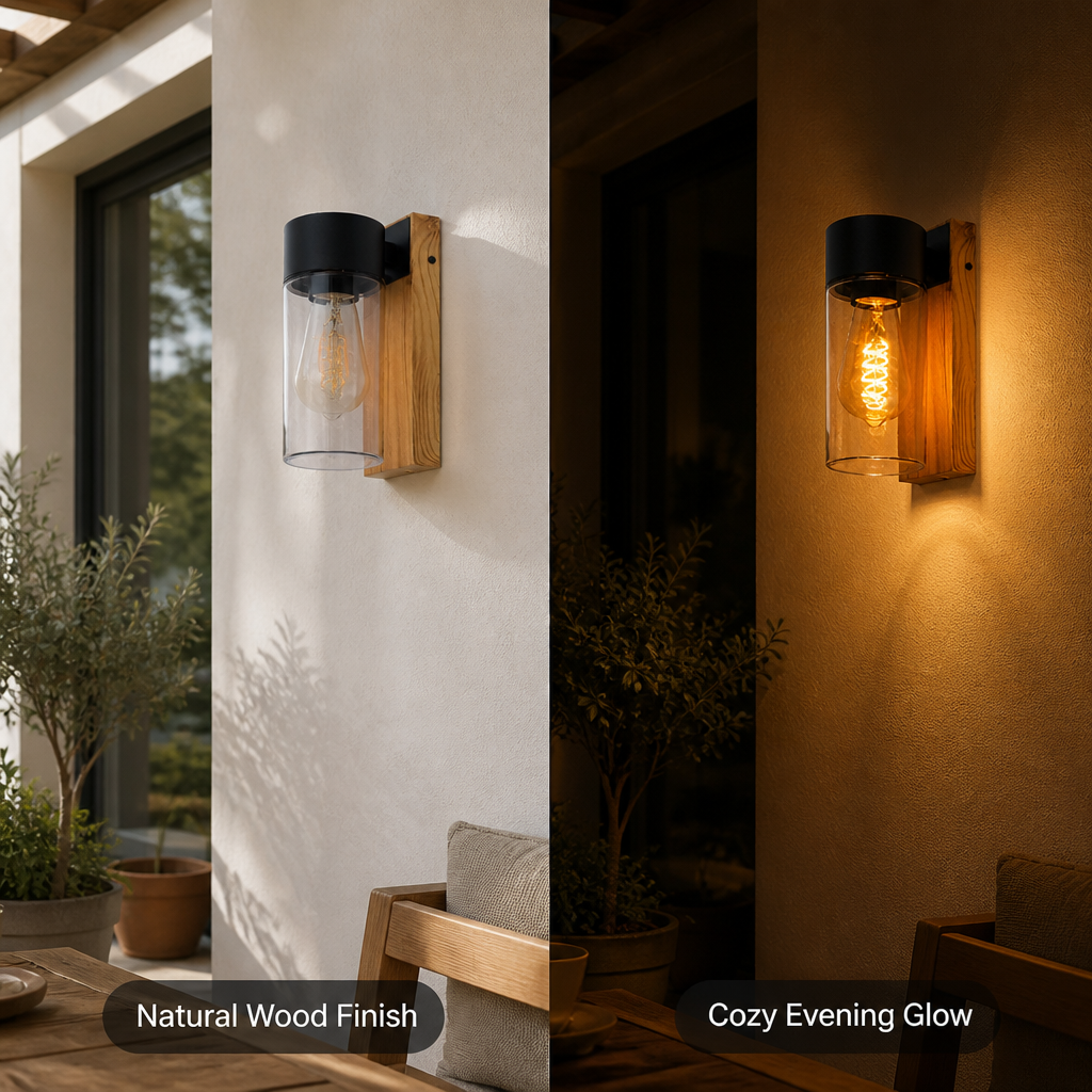 Modern Wood-Texture Facade Outdoor Wall Light