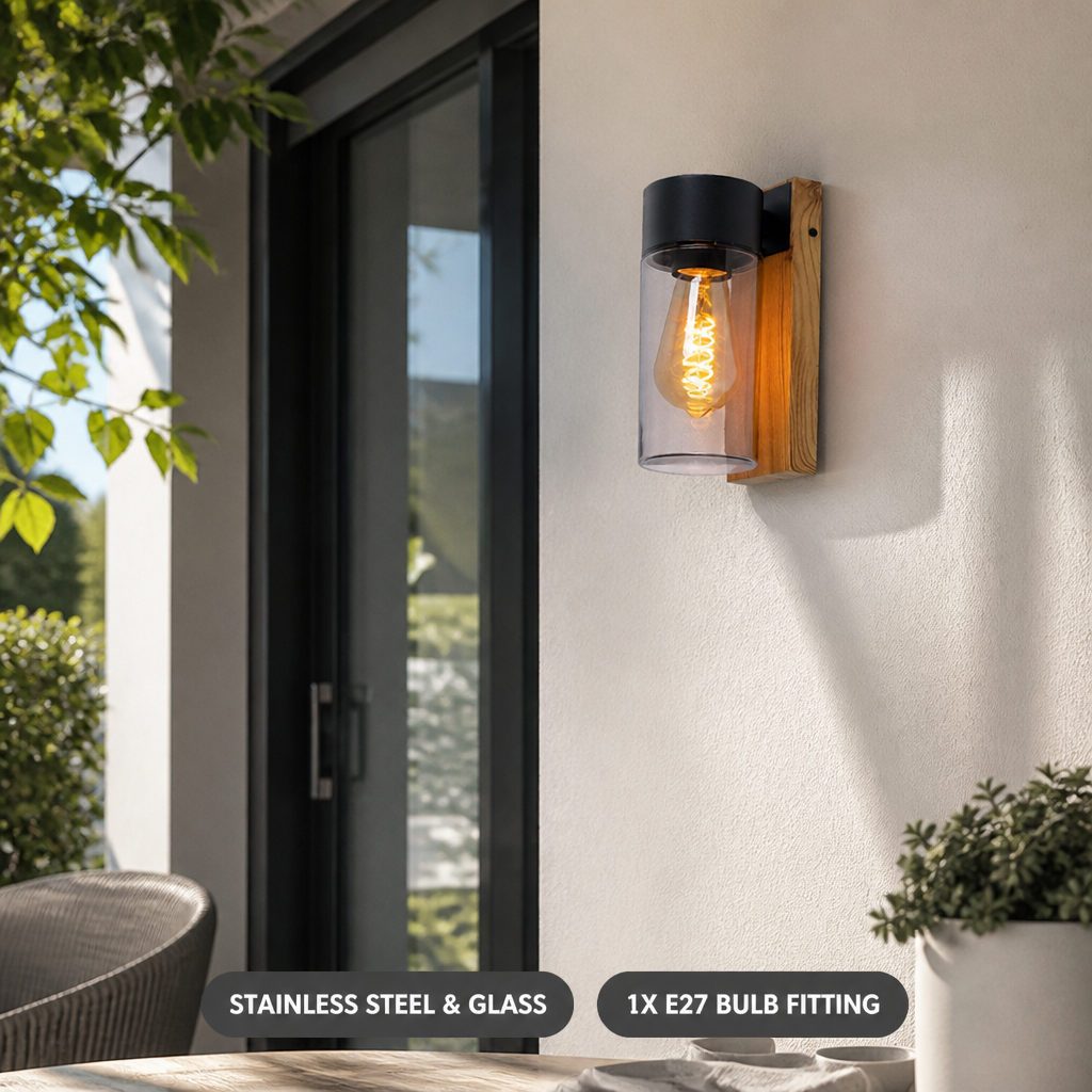 Modern Wood-Texture Facade Outdoor Wall Light