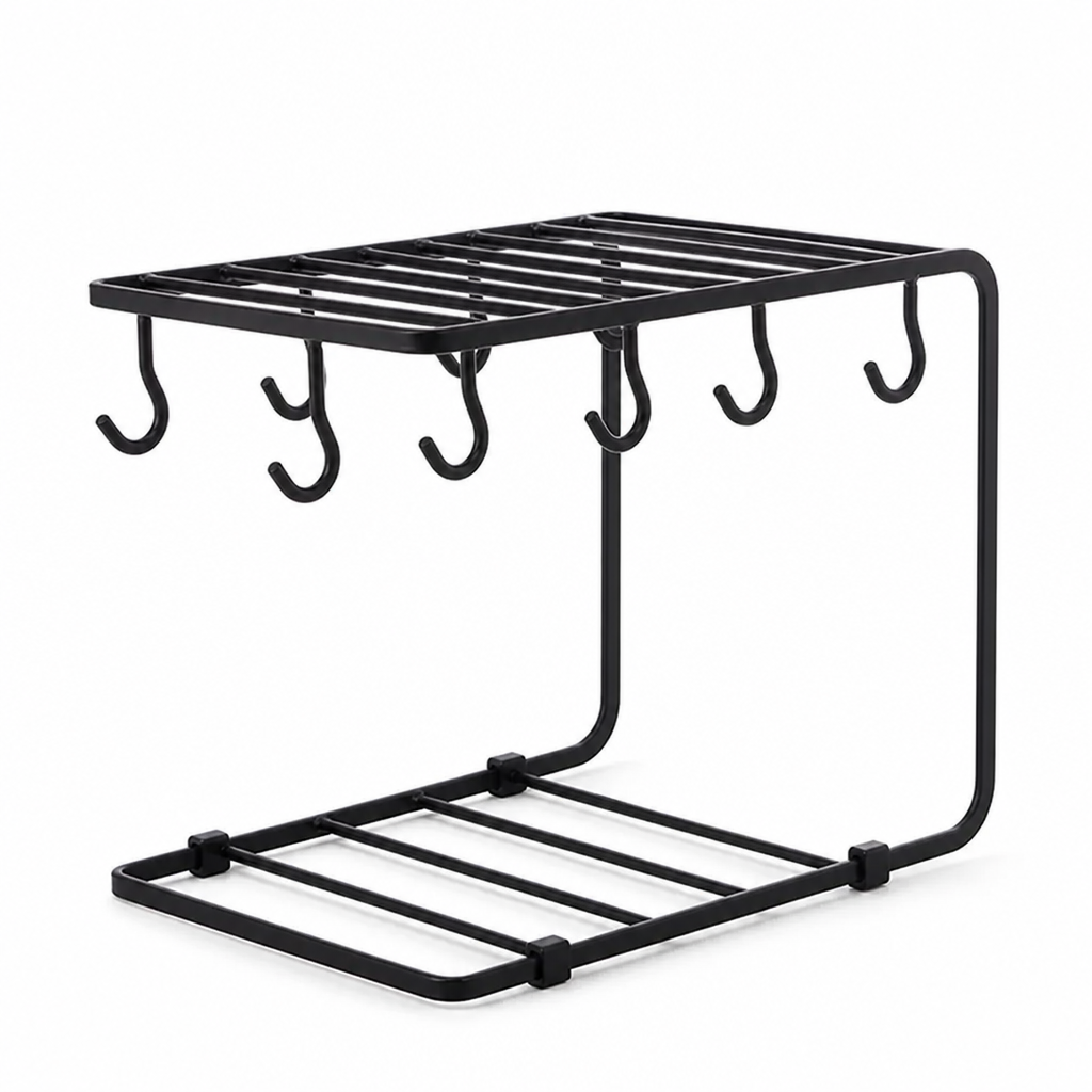 Mug Stand Two-Tier 6-Hook Rust-Resistant Iron