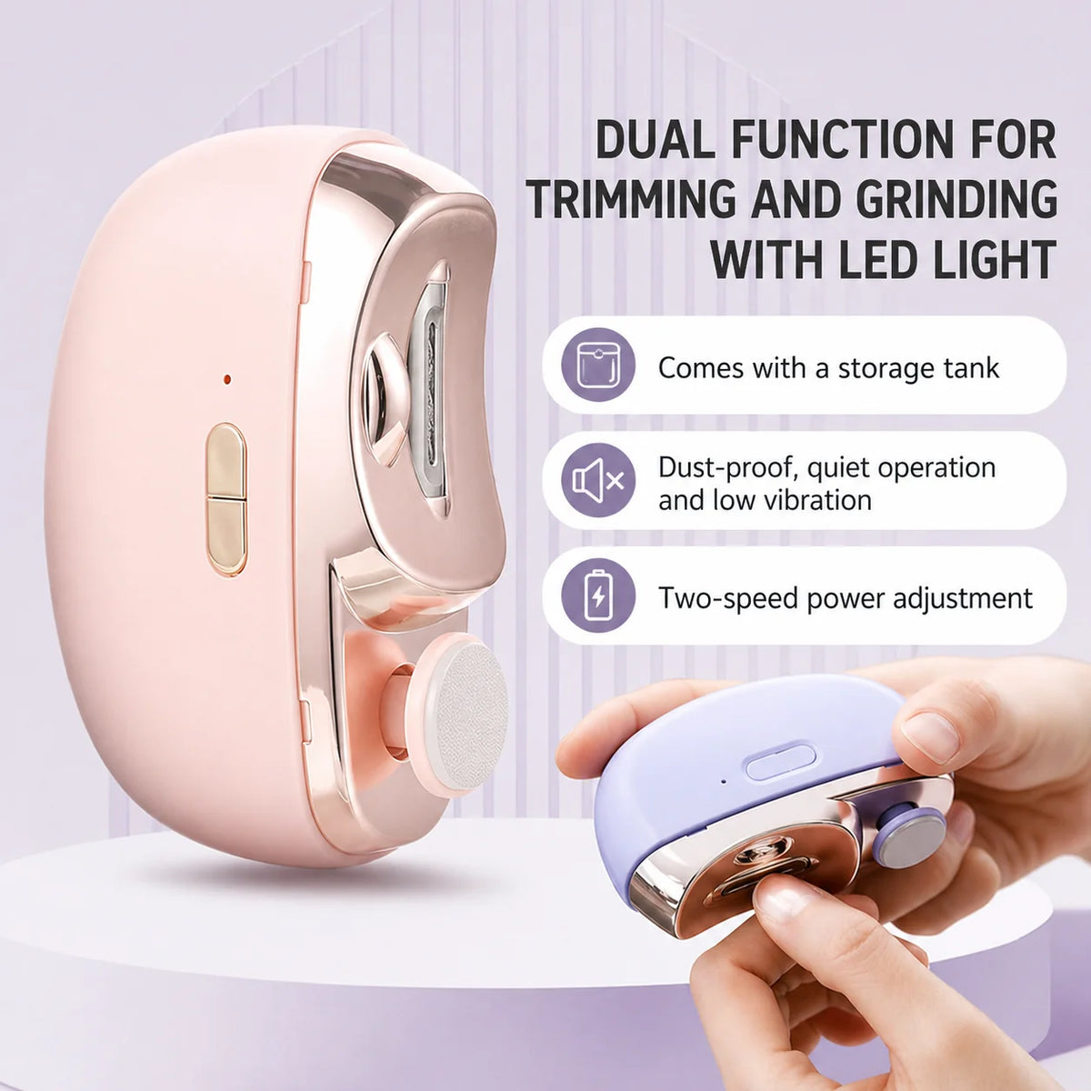Nail Trimmer 3-In-1 Cut File Polish USB Rechargeable