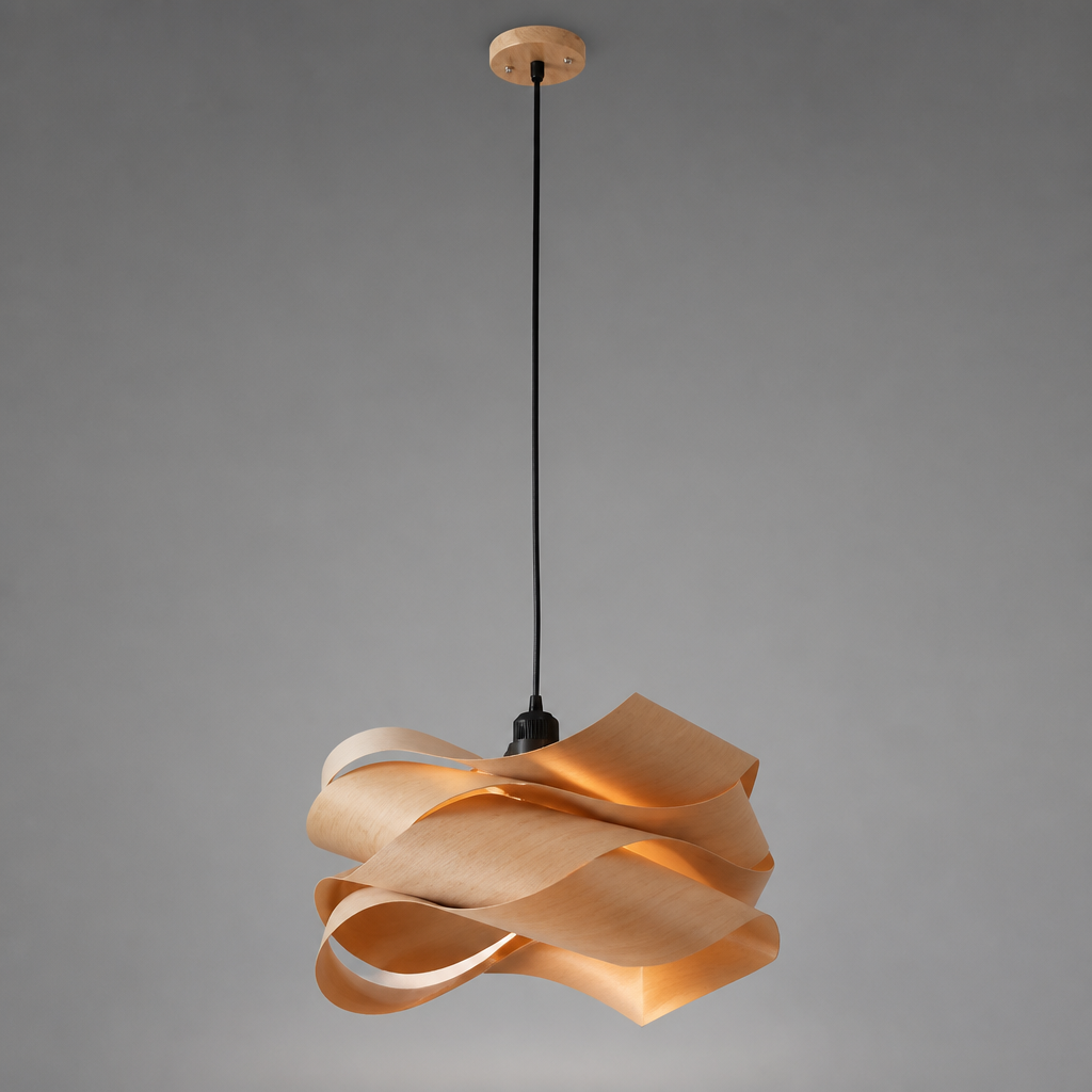 Natural Wood Irregular Wrap Pendant Light