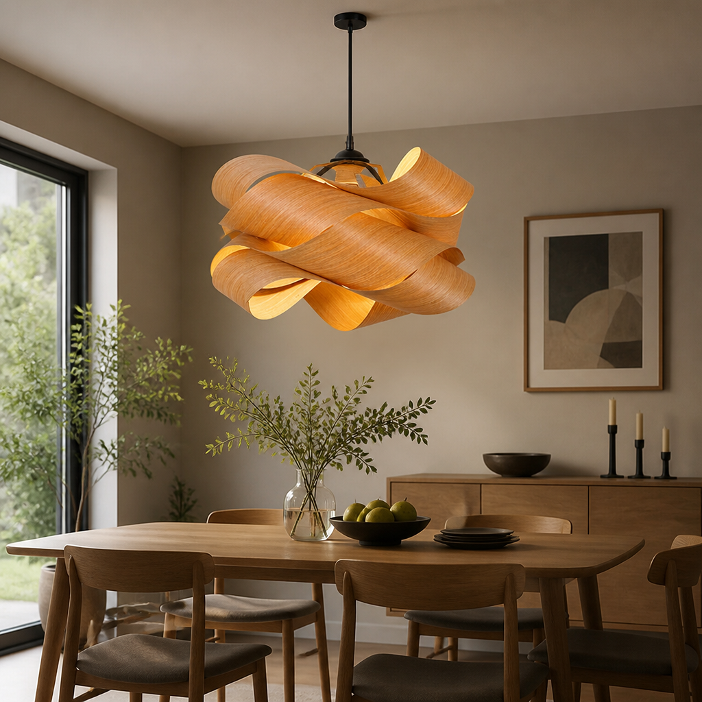 Natural Wood Irregular Wrap Pendant Light