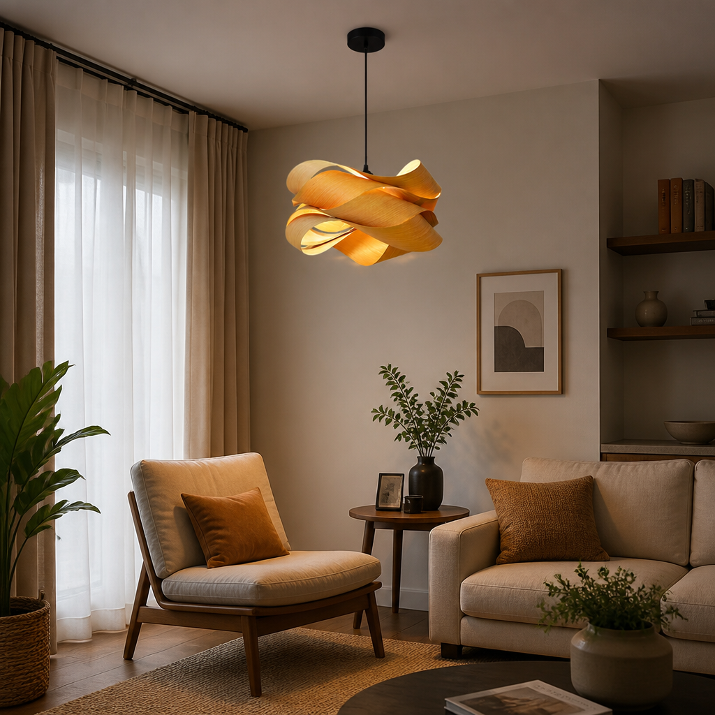 Natural Wood Irregular Wrap Pendant Light