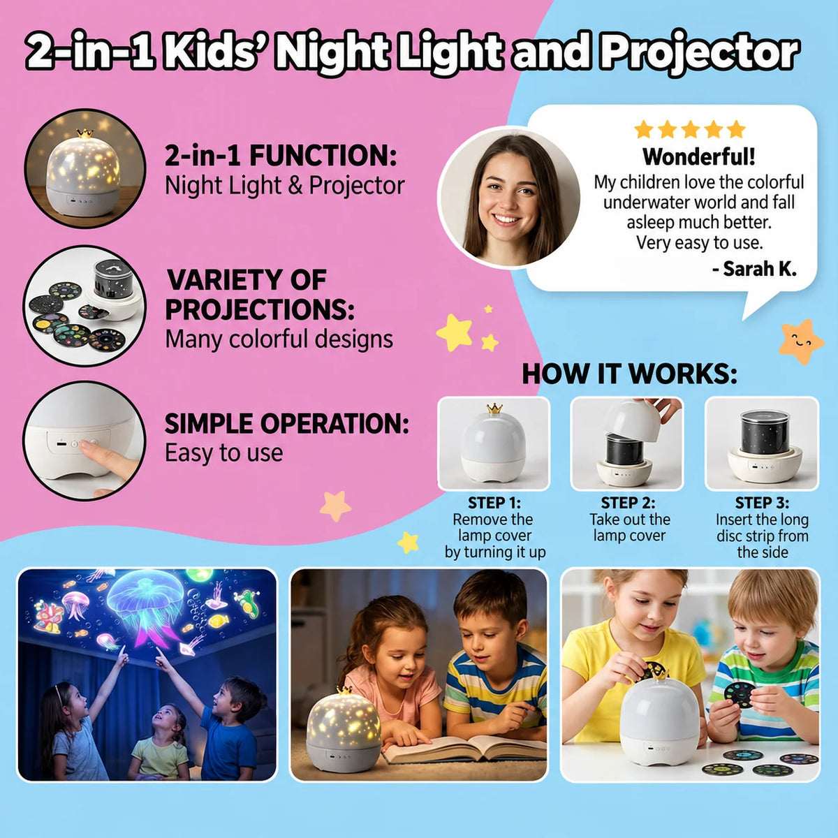 Night Light & Projector Starry Sky & Ocean Dimmable