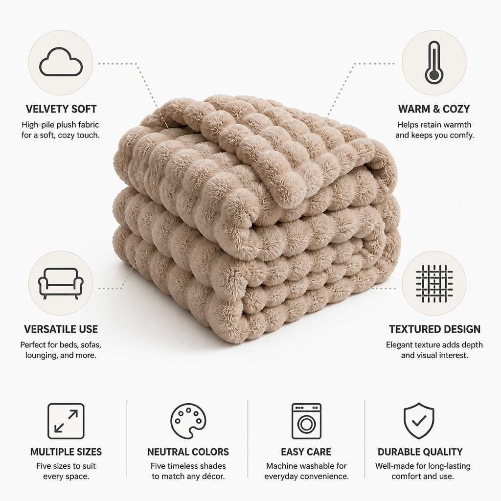 Plush Throw Blanket Velvety High-Pile Double-Sided Fleece