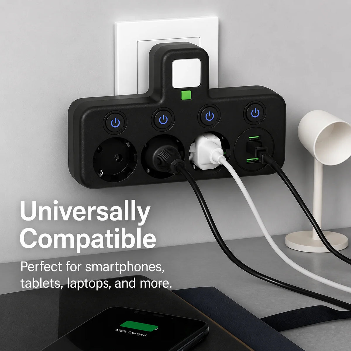 Power Strip 3 Outlets USB & Type-C Surge Protection