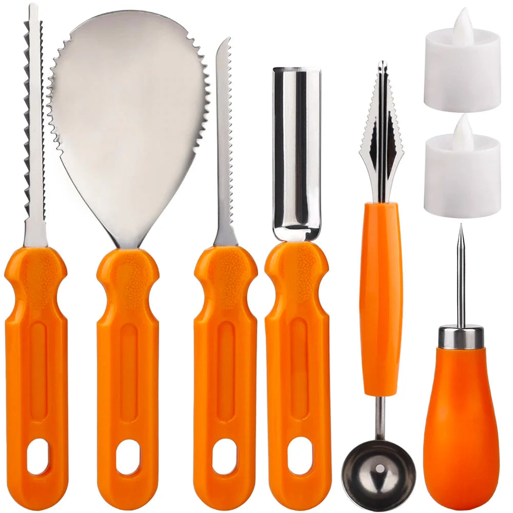 Pumpkin Carving Set 9-Piece Stainless Steel Blades Ergonomic Handles
