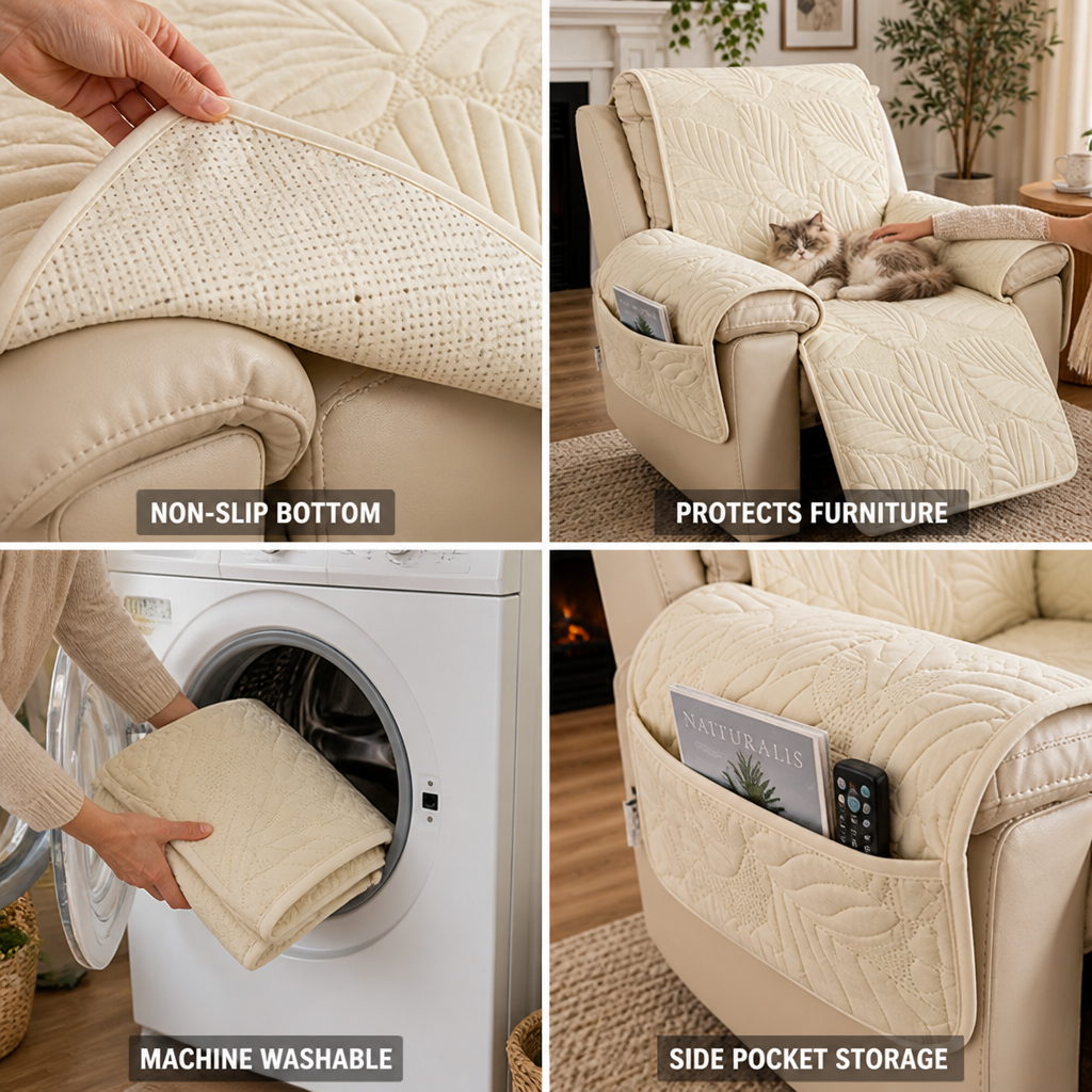 Recliner Cover Soft Polyester Non-Slip Bottom