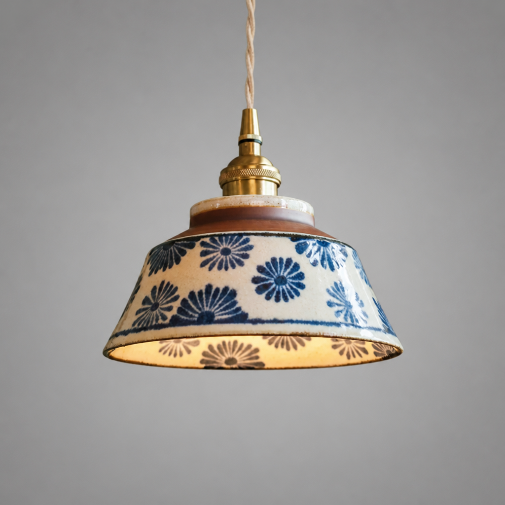 Retro Blue & White Porcelain Pendant Light