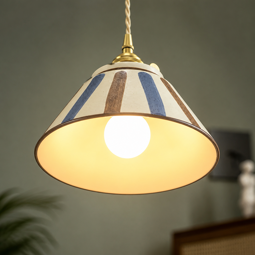 Retro Blue & White Porcelain Pendant Light