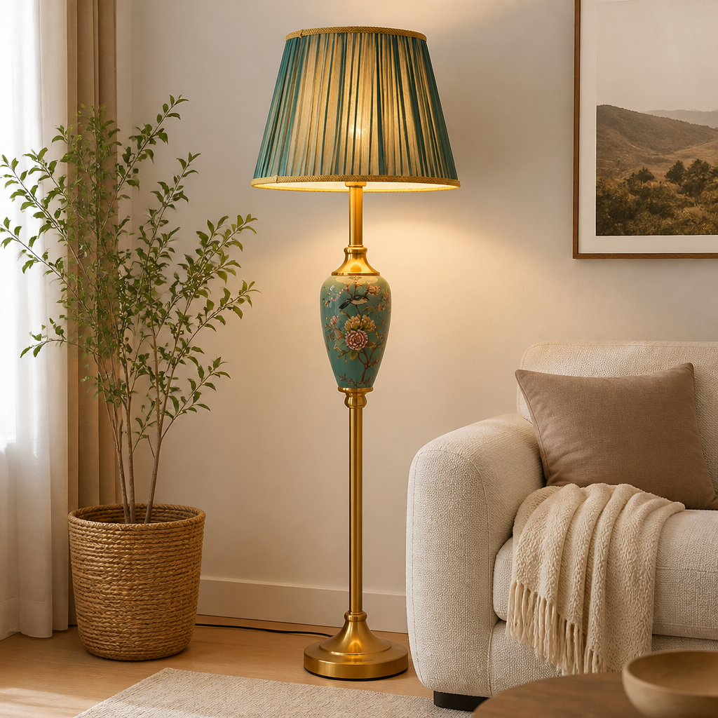 Retro Ceramic With Fabric Shade Floor Lamp