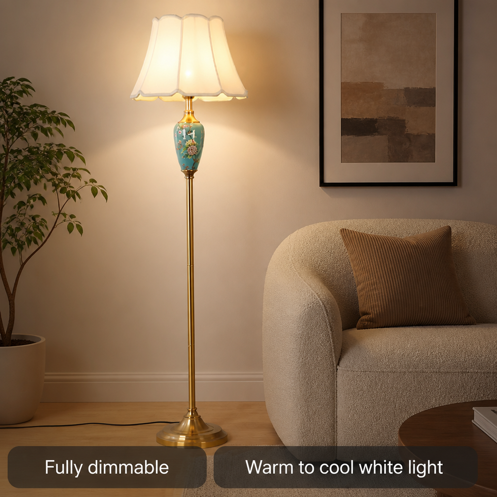 Retro Ceramic With Fabric Shade Floor Lamp