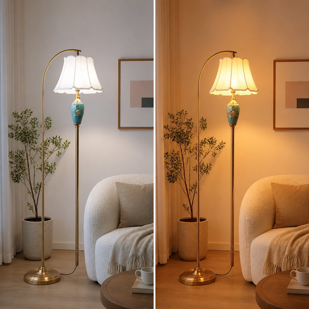 Retro Ceramic With Fabric Shade Floor Lamp