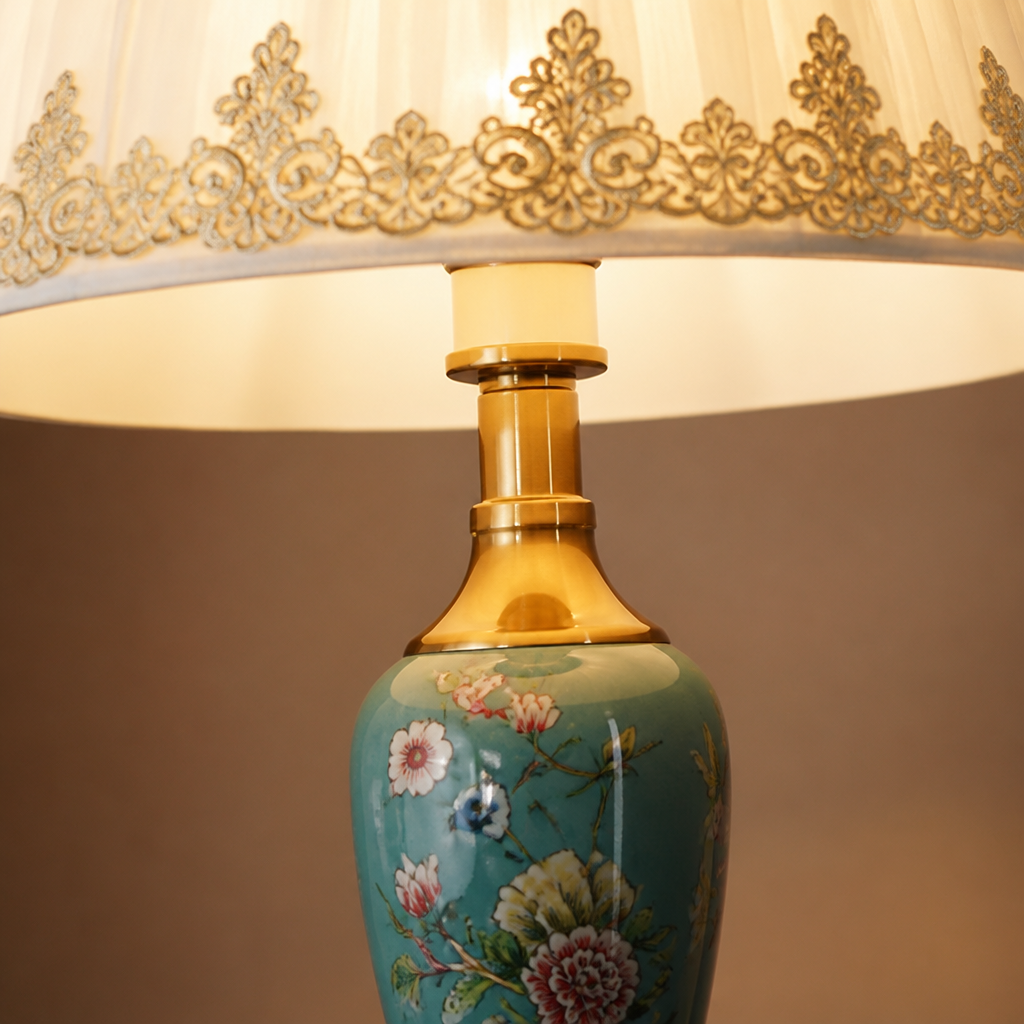 Retro Ceramic With Fabric Shade Floor Lamp