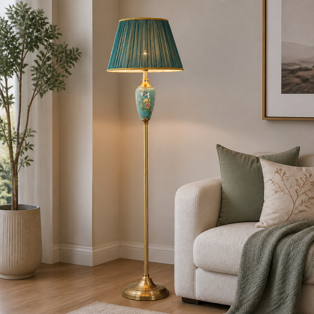 Retro Ceramic With Fabric Shade Floor Lamp