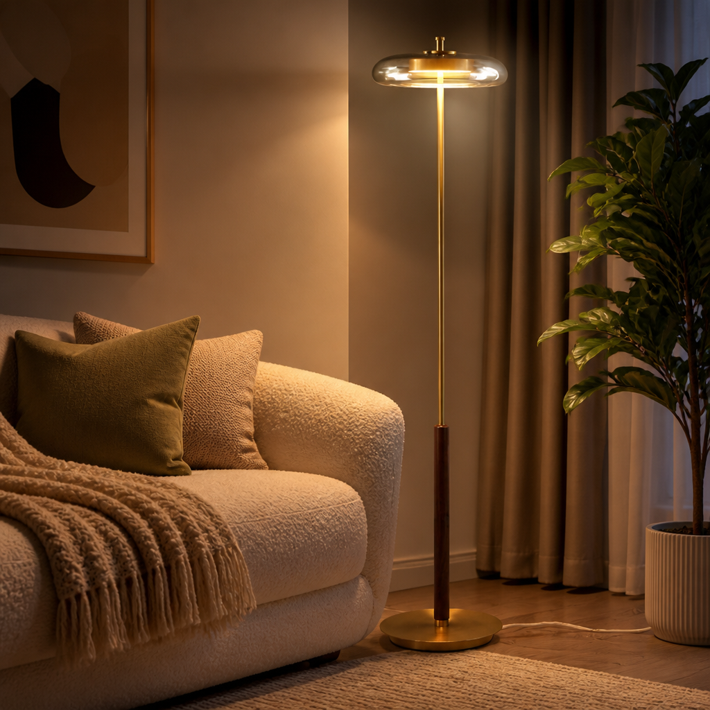 Retro Gold Glass Mushroom Floor Lamp