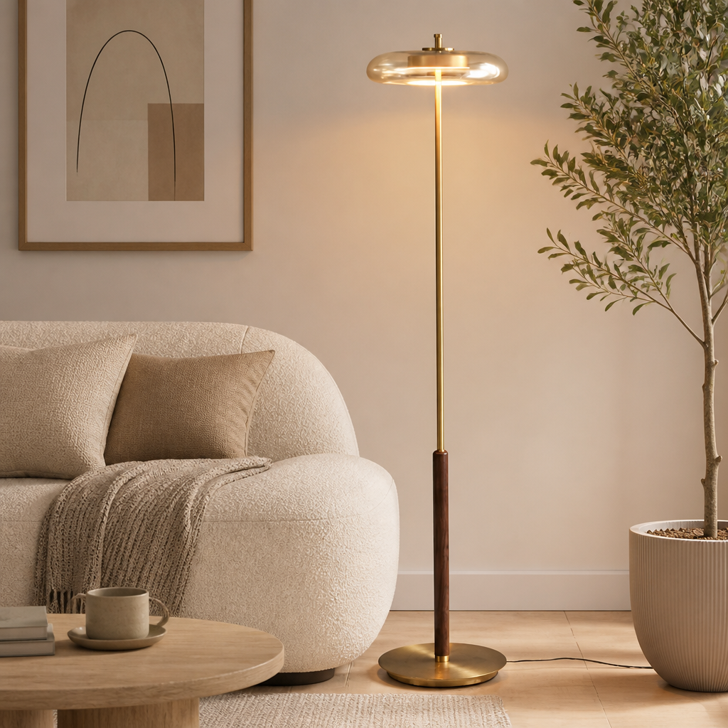 Retro Gold Glass Mushroom Floor Lamp