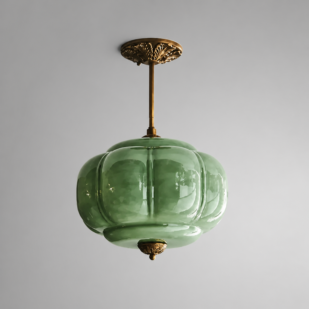 Retro Green Glass Scalloped Pendant Light