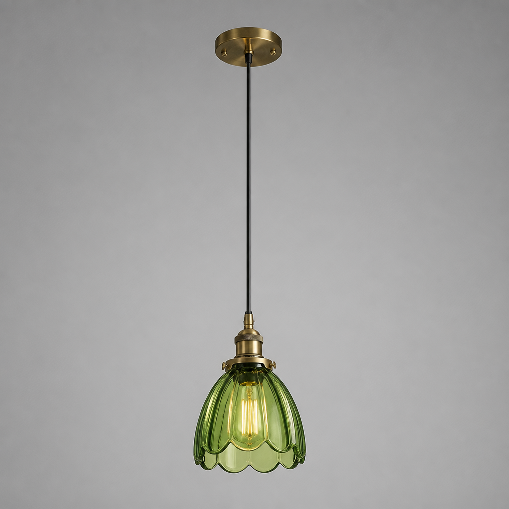 Retro Green Glass Scalloped Pendant Light