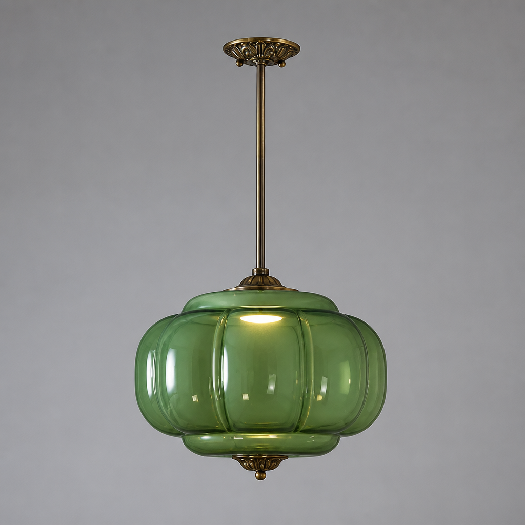 Retro Green Glass Scalloped Pendant Light
