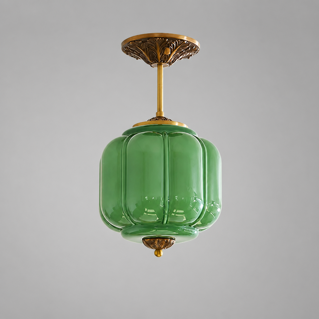 Retro Green Glass Scalloped Pendant Light
