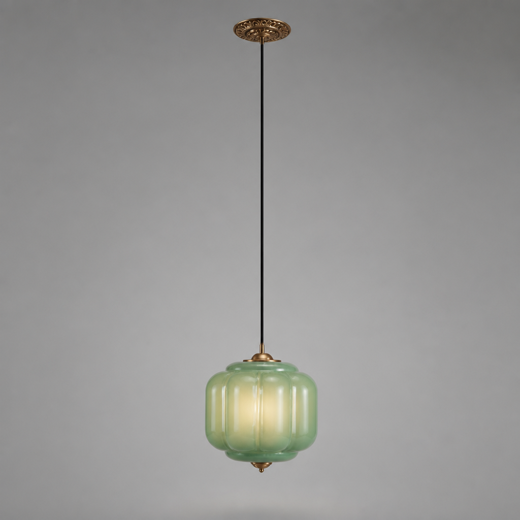 Retro Green Glass Scalloped Pendant Light