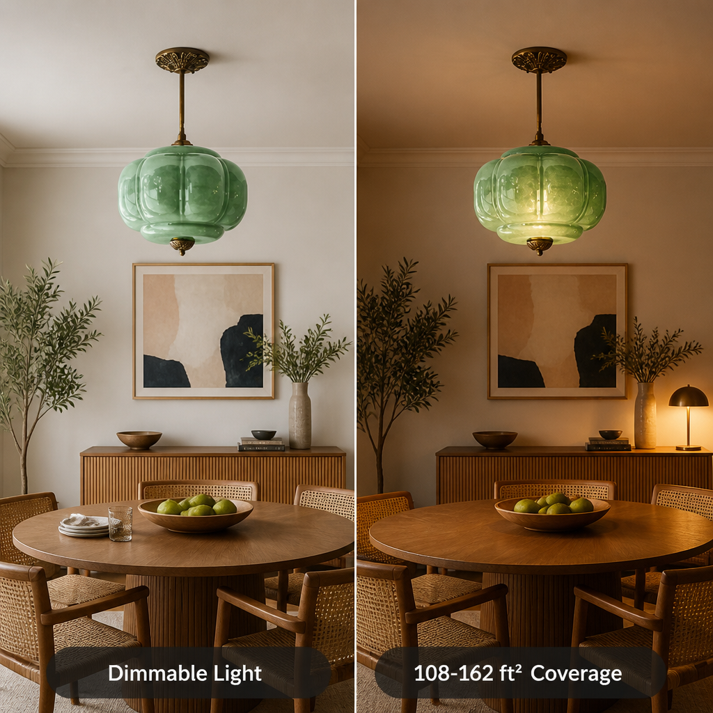Retro Green Glass Scalloped Pendant Light
