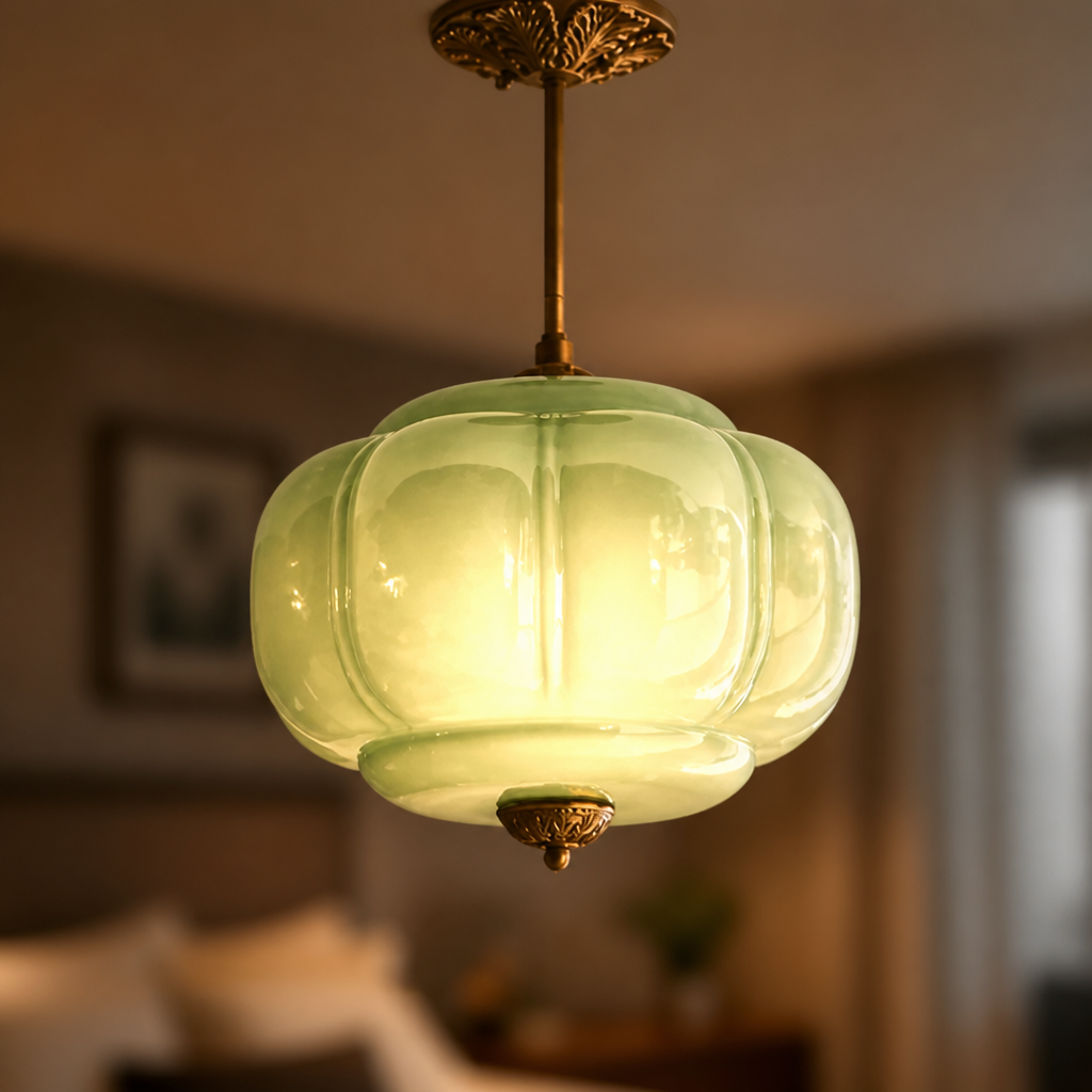 Retro Green Glass Scalloped Pendant Light