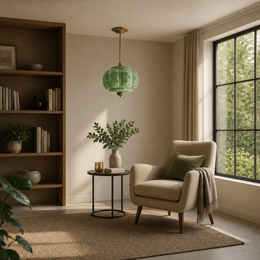 Retro Green Glass Scalloped Pendant Light