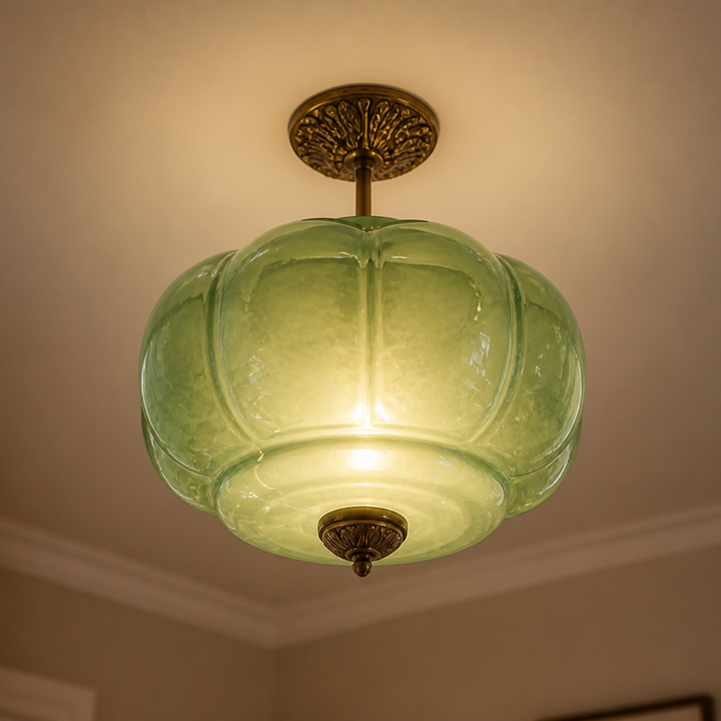Retro Green Glass Scalloped Pendant Light