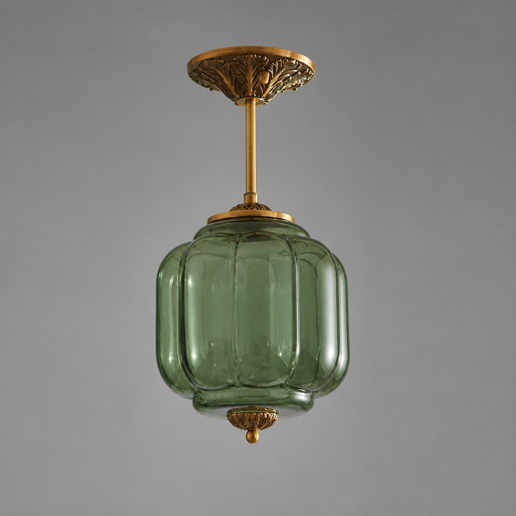 Retro Green Glass Scalloped Pendant Light