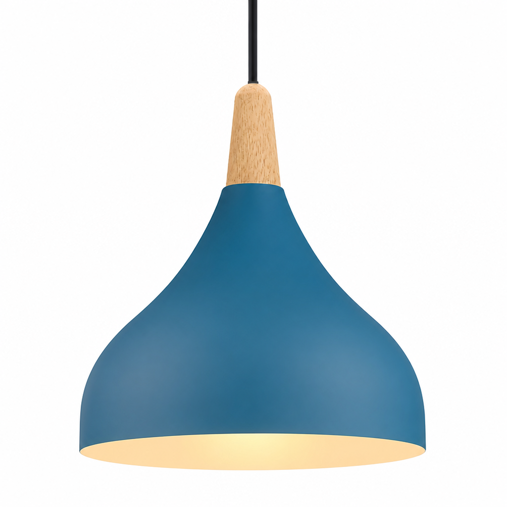 Retro Metal & Wood Teardrop Pendant Light