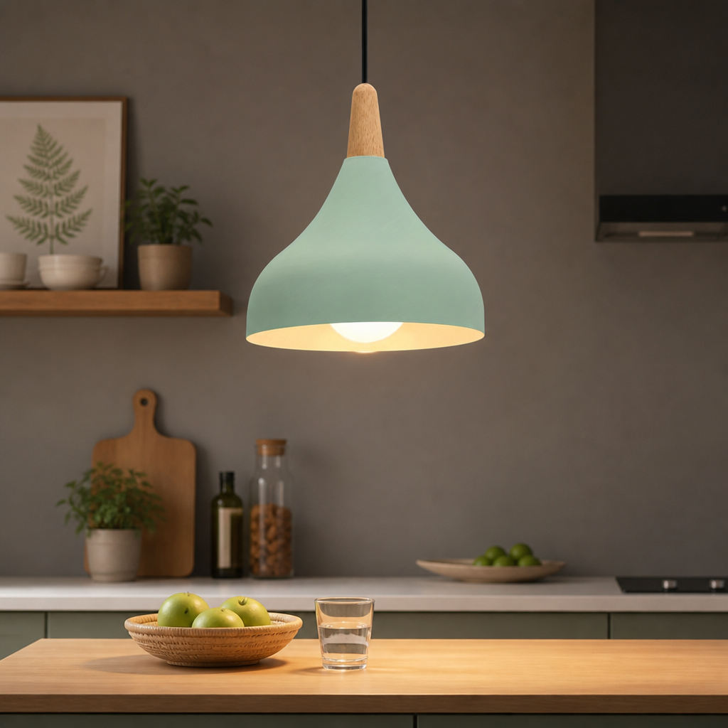 Retro Metal & Wood Teardrop Pendant Light