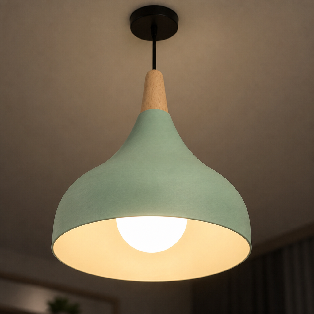 Retro Metal & Wood Teardrop Pendant Light