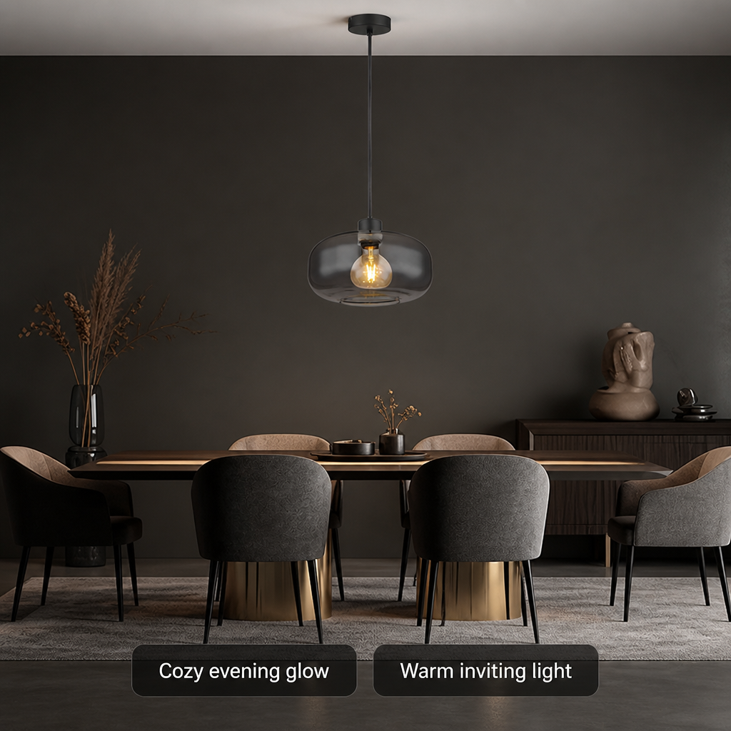 Retro Smoked Glass Round Pendant Light