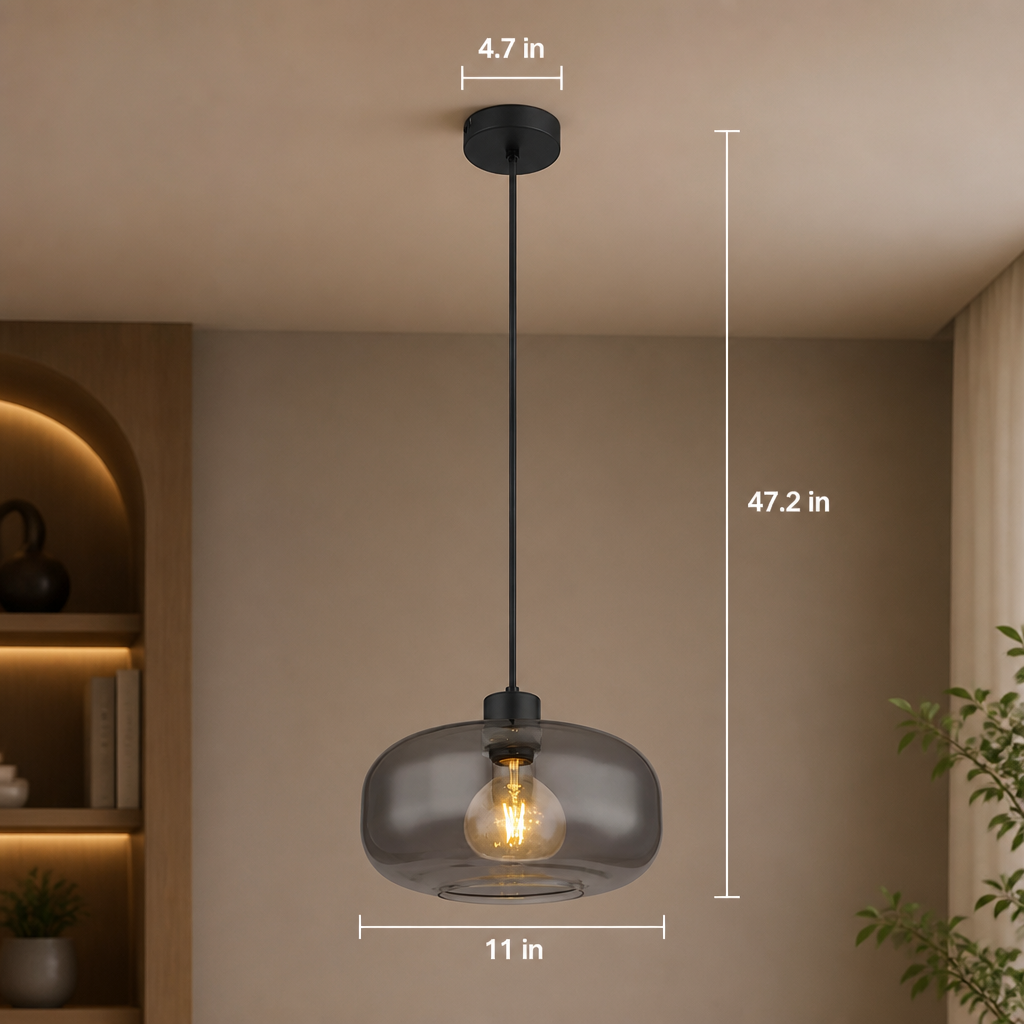 Retro Smoked Glass Round Pendant Light