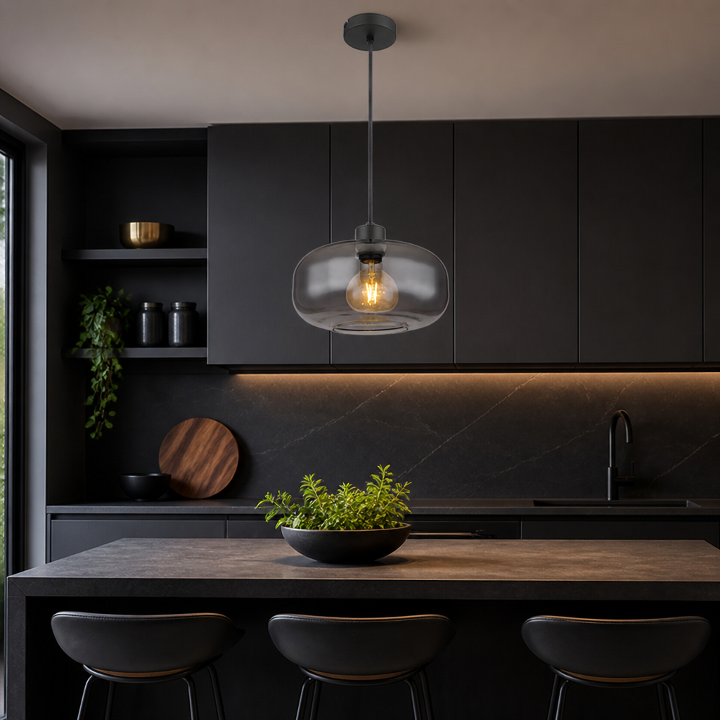 Retro Smoked Glass Round Pendant Light