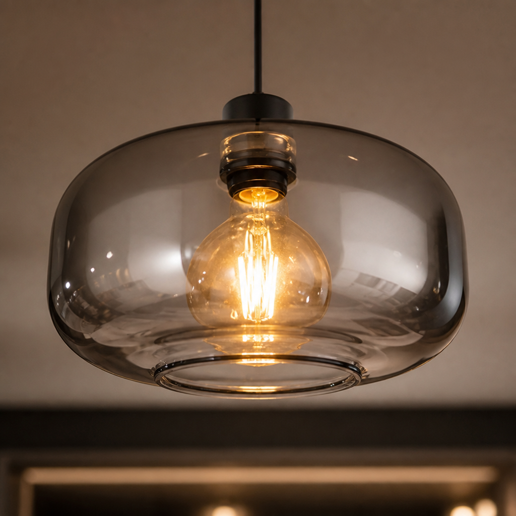 Retro Smoked Glass Round Pendant Light
