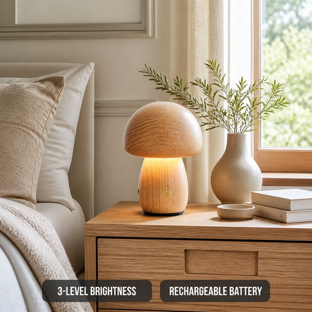 Retro Wood LED Mushroom Night Light