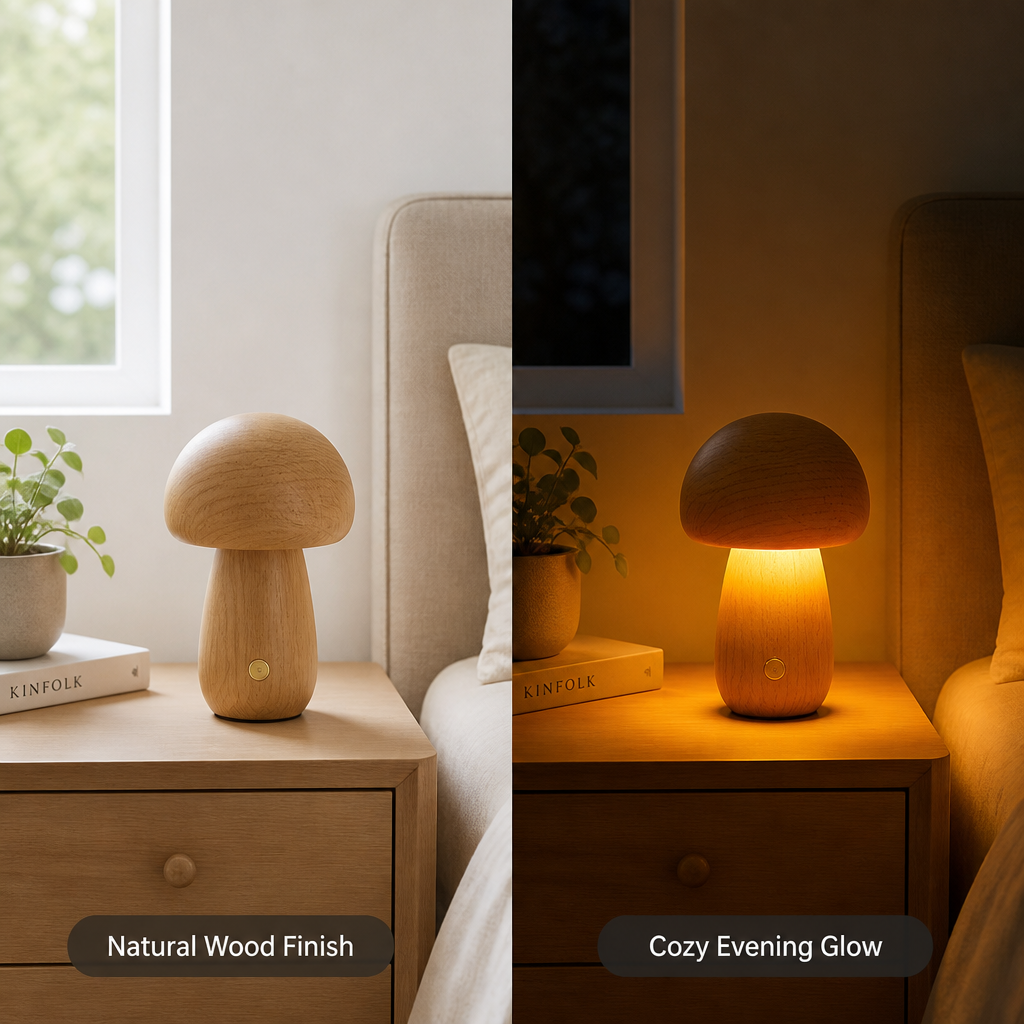 Retro Wood LED Mushroom Night Light