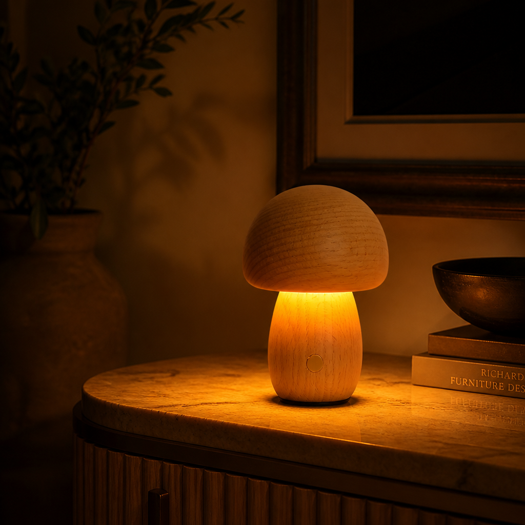 Retro Wood LED Mushroom Night Light