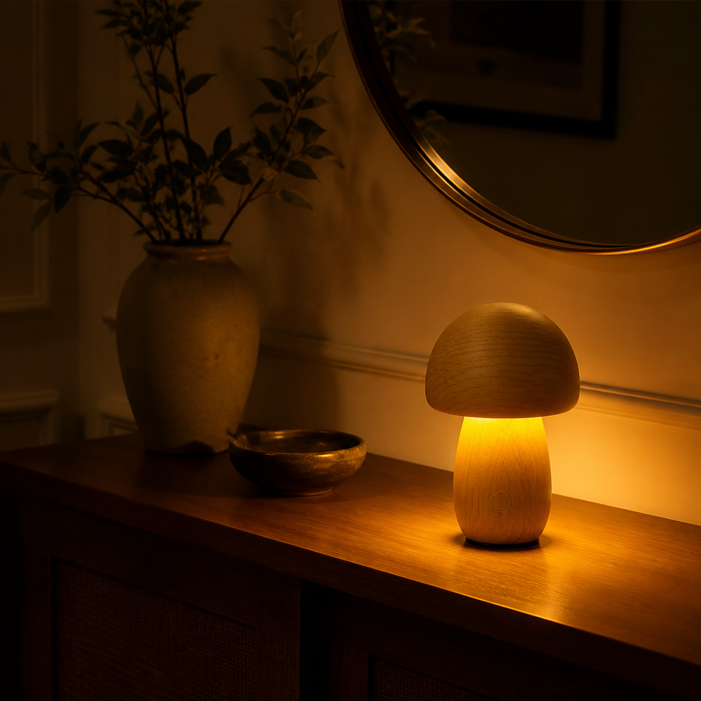 Retro Wood LED Mushroom Night Light