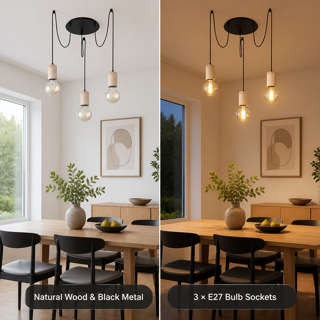 Rustic 3-Light Wood Pendant Light