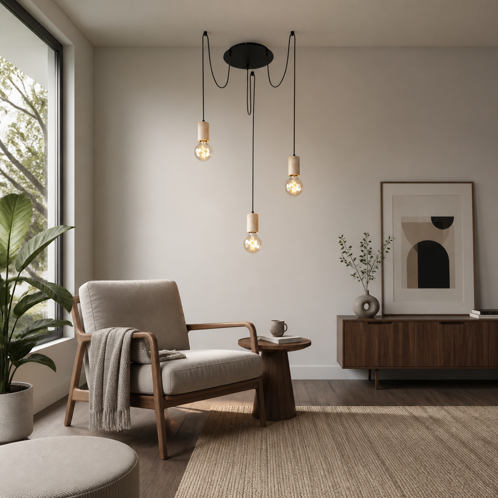 Rustic 3-Light Wood Pendant Light
