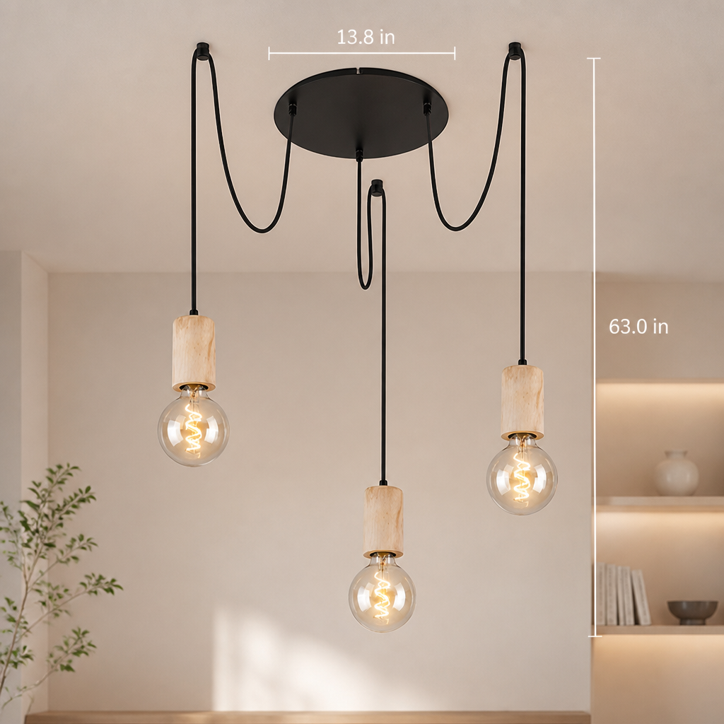 Rustic 3-Light Wood Pendant Light