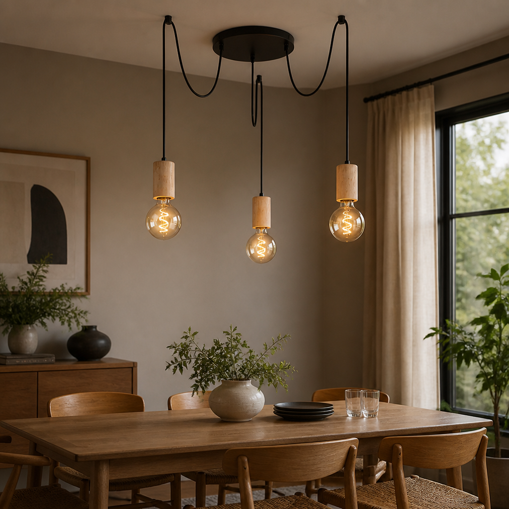 Rustic 3-Light Wood Pendant Light