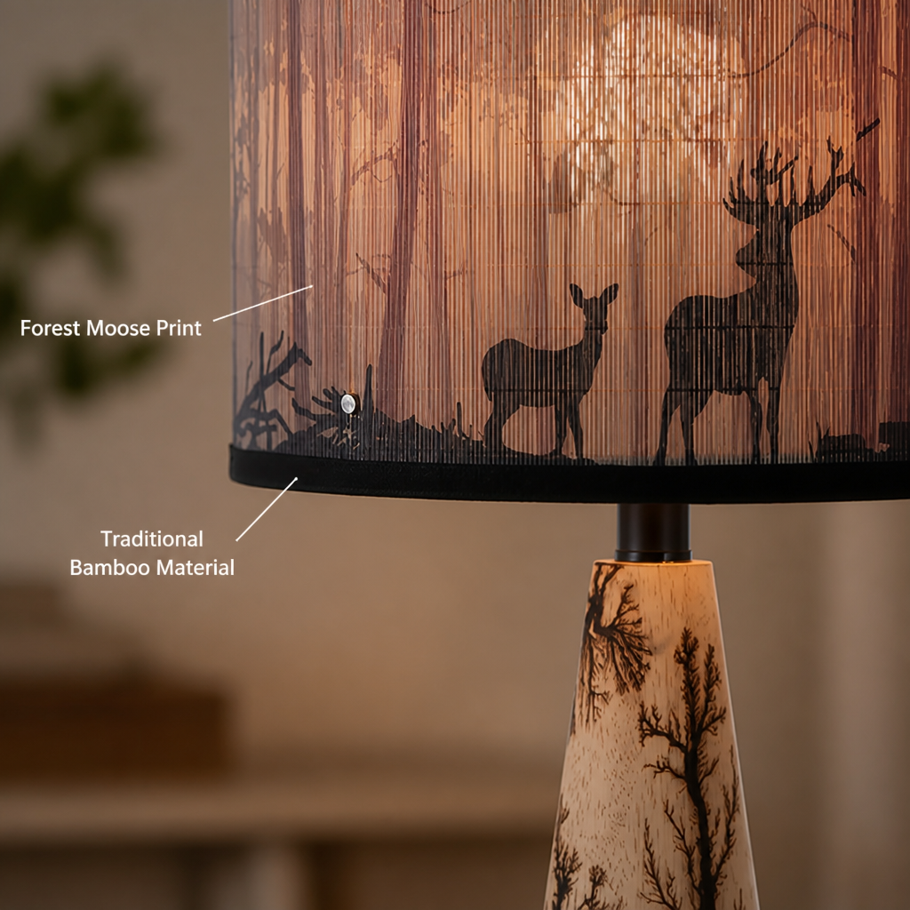 Rustic Bamboo Moose Print Pendant Light