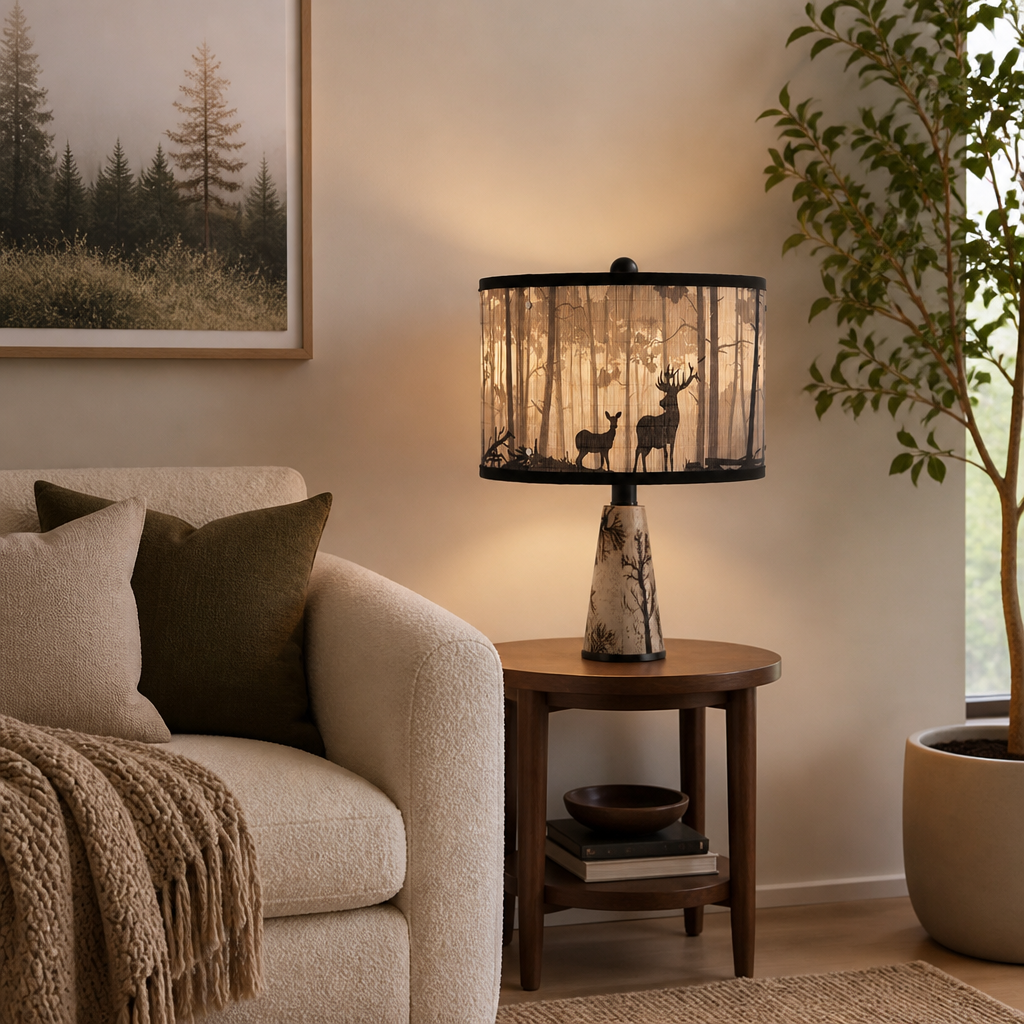 Rustic Bamboo Moose Print Pendant Light